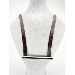 Kahverengi Derili Antrasit Taşlı Kolye